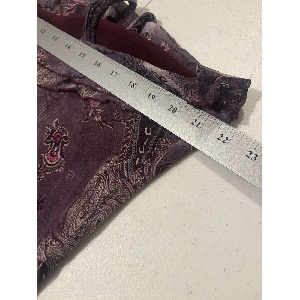 Vtg Y2k Silk Tiered Cami Blouse Asymmetrical Paisley Whimsigoth Fairy XL Purple - Picture 7 of 16